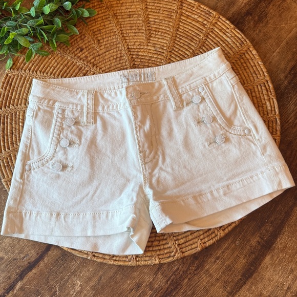 Miss Me Pants - Miss Me White Denim Mid-Rise Shorts - Classic Casual Summer Style